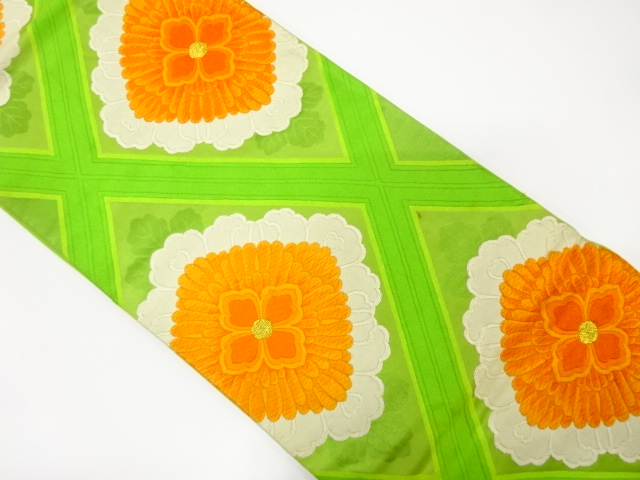 JAPANESE KIMONO / ANTIQUE FUKURO OBI / SILK / WOVEN DIAGONAL GRID